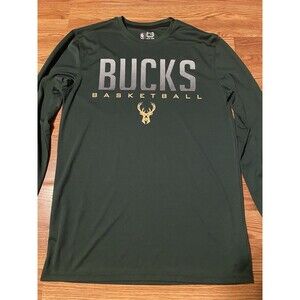 Bucks NBA Long Sleeves Ultra Game Green W/Front Graphics Pullover Tee Shirt Sz S